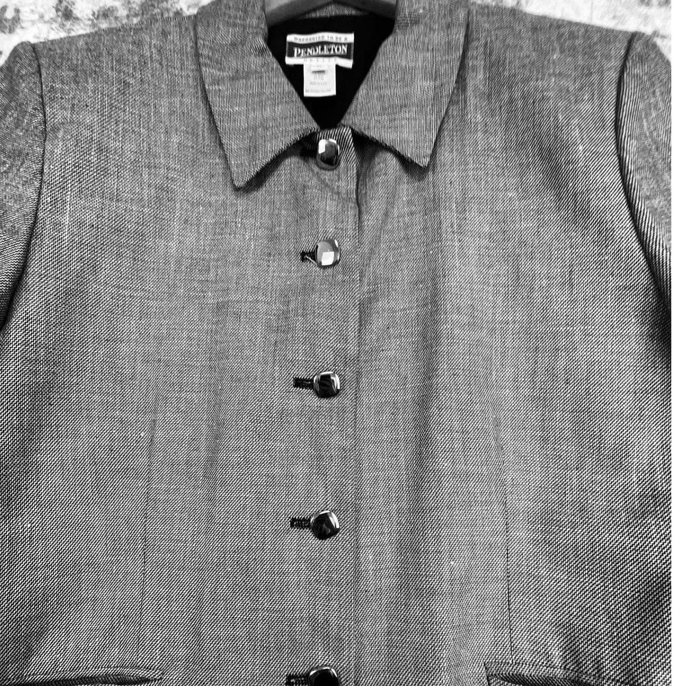 Vtg Pendleton Women 14 Petite Jacket 90s Rayon Silk Office Dark Academia - Picture 5 of 6